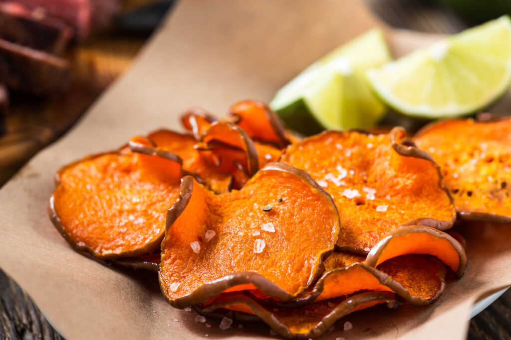 Spicy Sweet Potato Chips with Cilantro Dip